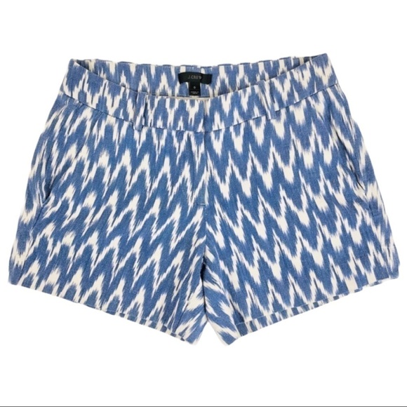 J. Crew Blue White Chevron Ikat Zig Zag Shorts 4” Inseam Sz 0 - Picture 1 of 9